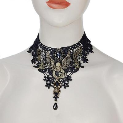 Collana in Pizzo con Teschio Punk Gotico Scuro