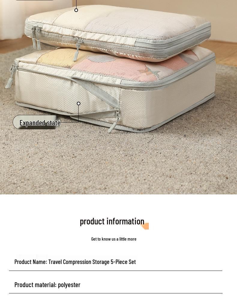 Compression Travel Storage Set: 9-Piece Washable Organizer for Cosmetics, Clothes, Shoes, and Luggage.
