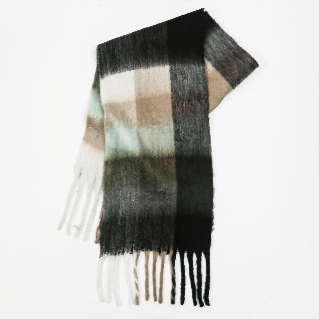 Women's High-Grade Colorful Plaid Mohair Scarf - Thick, Warm, and Versatile for Winter