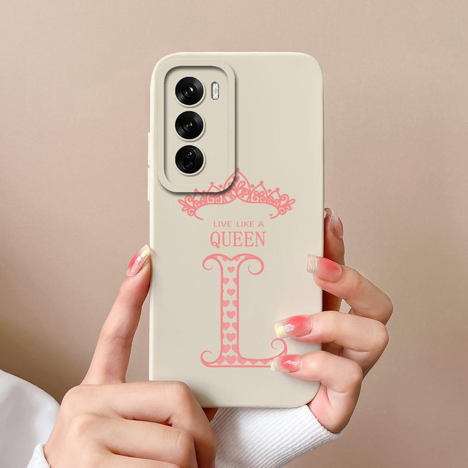 Couple Cover For Oppo Reno 12 Pro 5G Case Crown Letter High Quality Soft Liquid Silicone Protective Cover For Oppo Reno12 Fundas