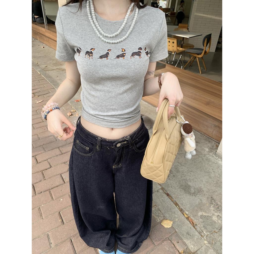 Internet celebrity necklace dog slim short sleeves, spring and summer new Korean popular slim white top