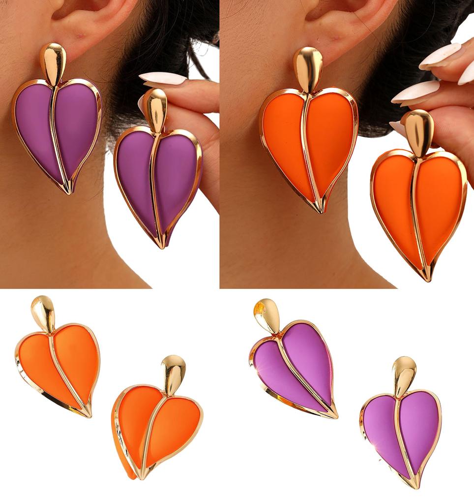 Women Earrings Colored Spray Paint Heart-shaped Water Drop Double Layer Earrings Lightweight Jewelry Accessories