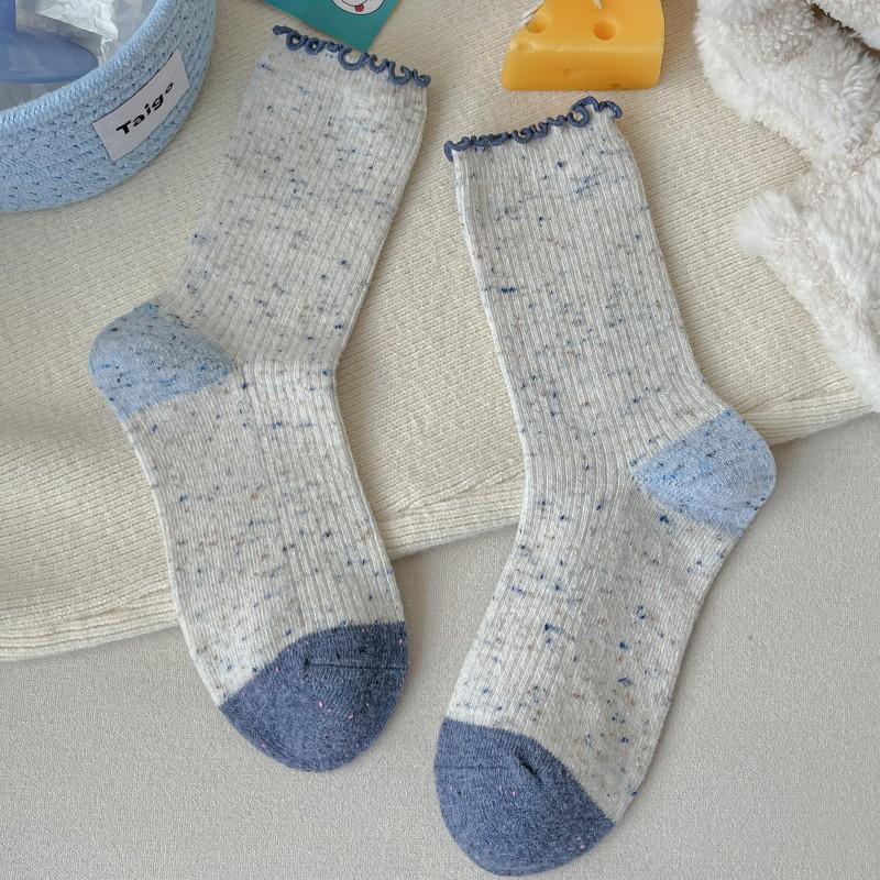 Gray-Blue Wool Socks Children'S Warm Ideas Yarn Twist Medium Tube Socks Fleece Thickened Winter Confinement Socks