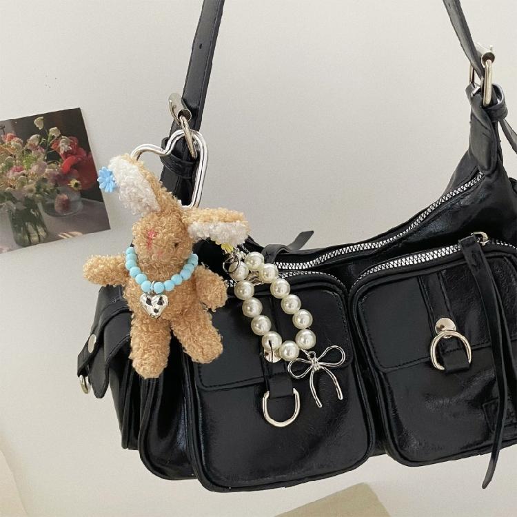 Delicate Rabbit Phone Charm PP Cotton Keychain Pearls Hair Clip Lovely Rabbit Stuffed Keyring Gift For Students