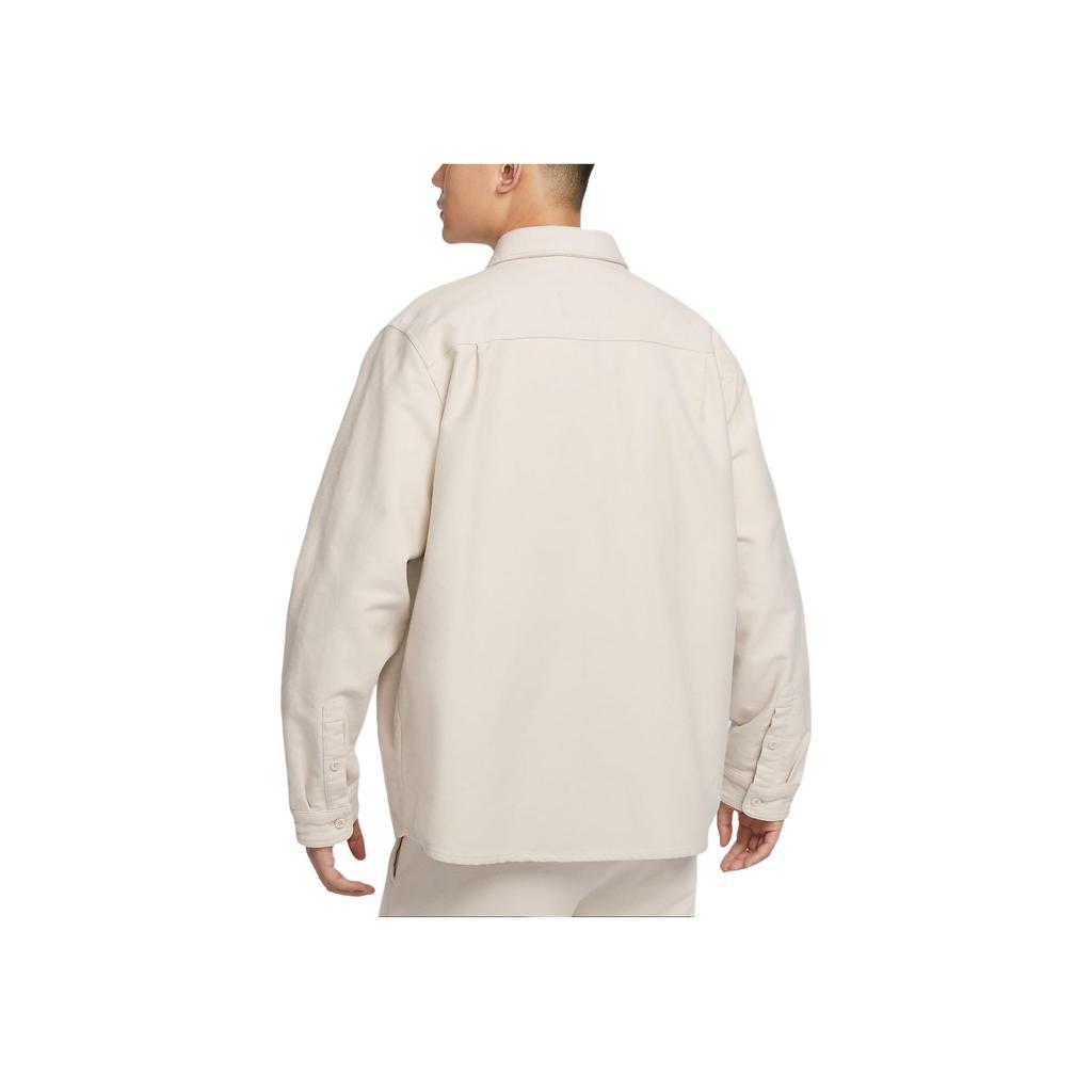 Nike Camicia casual a maniche lunghe da uomo Swoosh Life ampia a tinta unita marrone legno chiaro FB7743-104