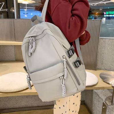 New Solid Color Backpack Large Capacity Simple Student Bag Men and Women Couple Backpack Going Out Leisure Bag
