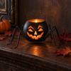 Funny Shadow Projector Halloween Pumpkin Glass Candle Holder, Iron Art Tealight Lantern for Tabletop Window Indoor Decorative Votives And Fireplace