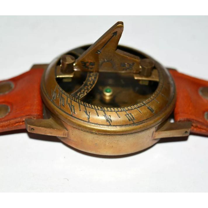 Kompass Sonnenuhr Messing Uhr Armbanduhr Antik Vintage Nautisch Leder Steampunk