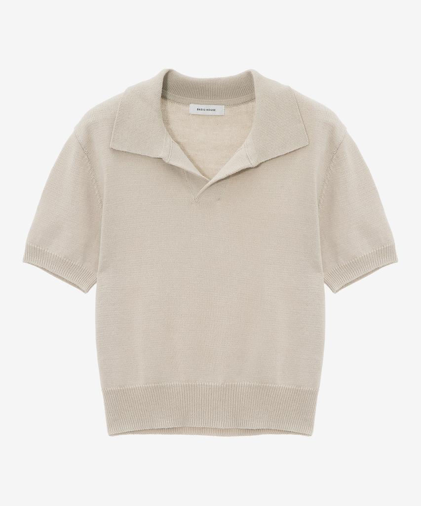 BASIC HOUSE Women'S Acrylic Open Collar Sweater Light Khaki Lzkt3201