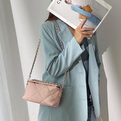 Módní kosočtvercové šicí kabelky přes rameno pro ženy, jednobarevné kožené kabelky pro dámy, malé čtvercové kabelky, jednoduché řetízkové crossbody kabelky
