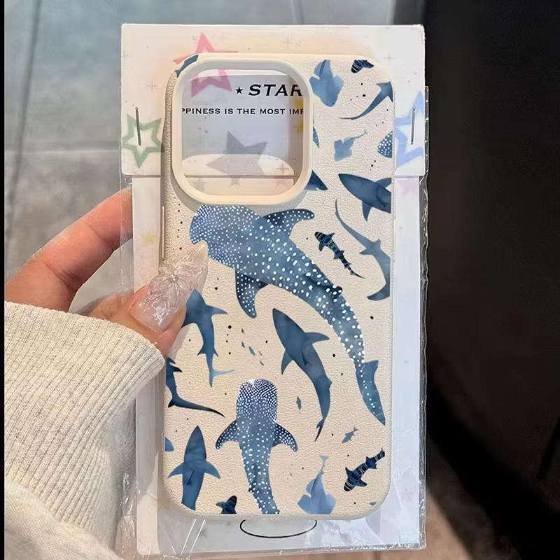Blue Watercolor Shark Ocean Pattern Phone Case For iPhone 17 16 Pro Max 15 14 13 12 11 XS X XR Plus Anti-Drop Protective Cover