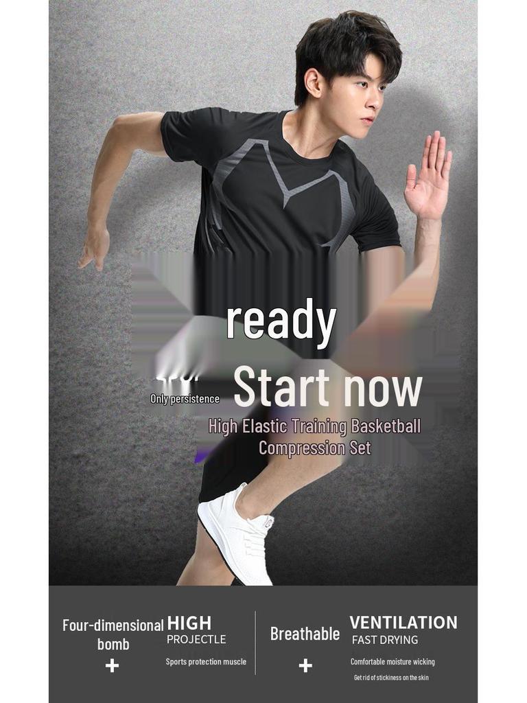 Men's Plus Velvet Quick-Dry High-Elastic Training and Running Set: Autumn/Winter Warm Fitness Tights and Base Layer.
