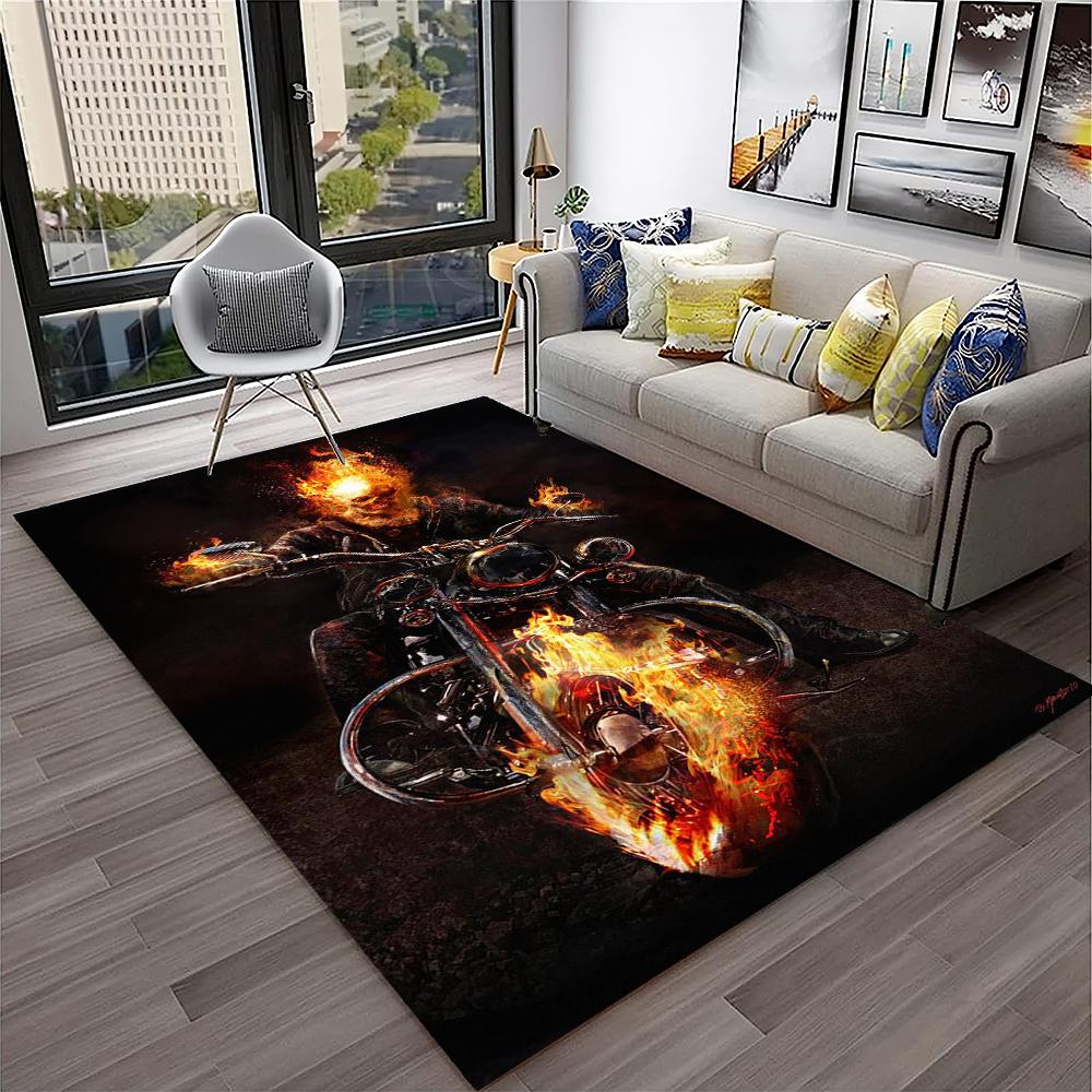 3D Retro Motorrad Vintage Teppich für Zuhause Wohnzimmer Schlafzimmer Spielzimmer Sofa Fußmatte Dekor, Kinderteppich Rutschfeste Bodenmatte