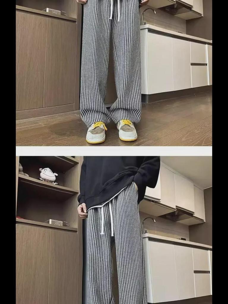 American Retro Black Striped Wide-Leg Boys' Summer Pants - Oversized, Casual Lazy Style