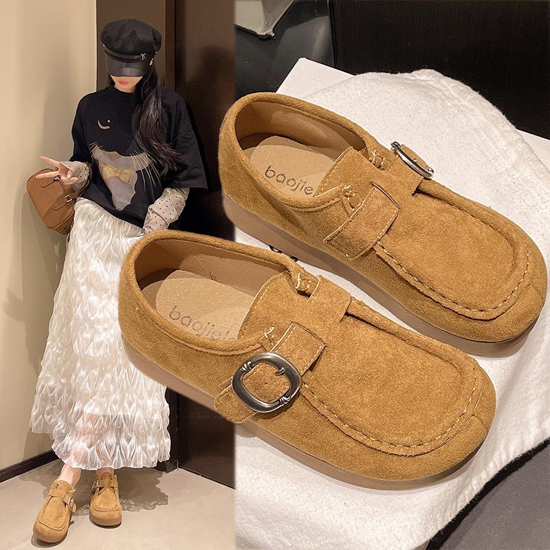 Retro suede platform Boken shoes women's autumn new soft-soled Doudou shoes French high-end casual shoes
