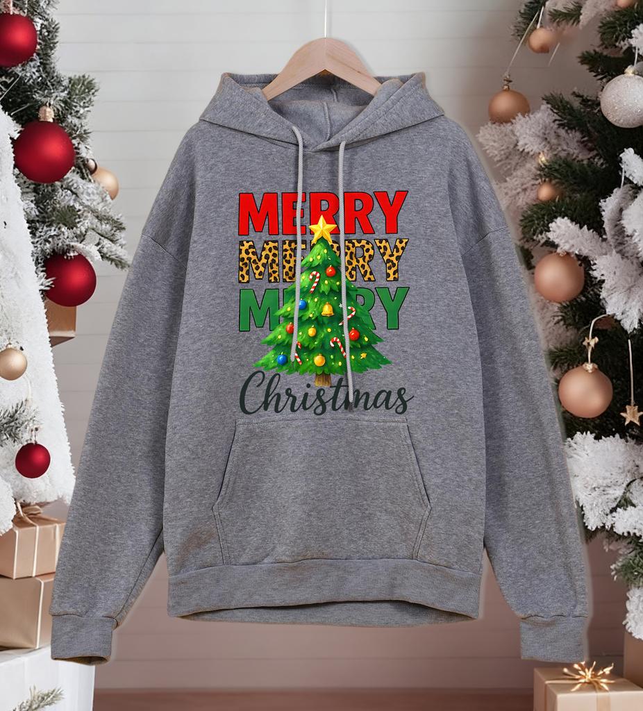 Merry Christmas Green Tree Design Men Hoody Pocket All-Match Hoodies Casual Fleece Streetwear Oversized Comfortable Pullover