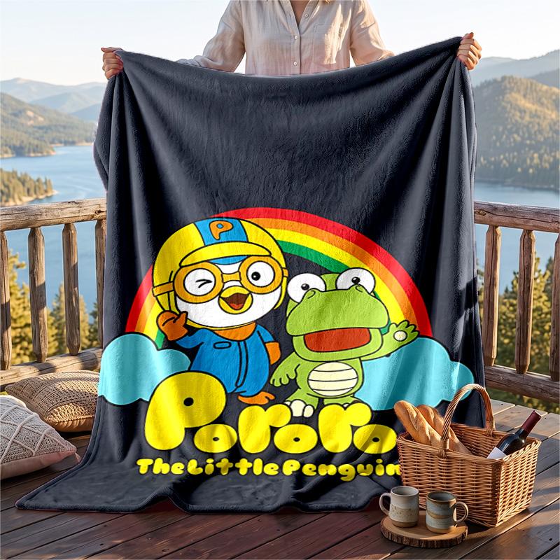Warm Flannel Blanket Pororo Pattern, Lightweight Comfortable Throw Blanket for Bed Sofa Use