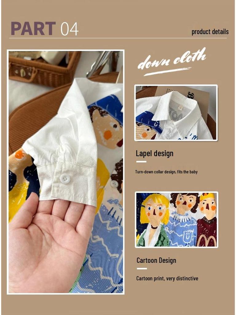 2025 Boys' Spring Cartoon Long-Sleeve Shirt - Korean Style Casual Cotton Top