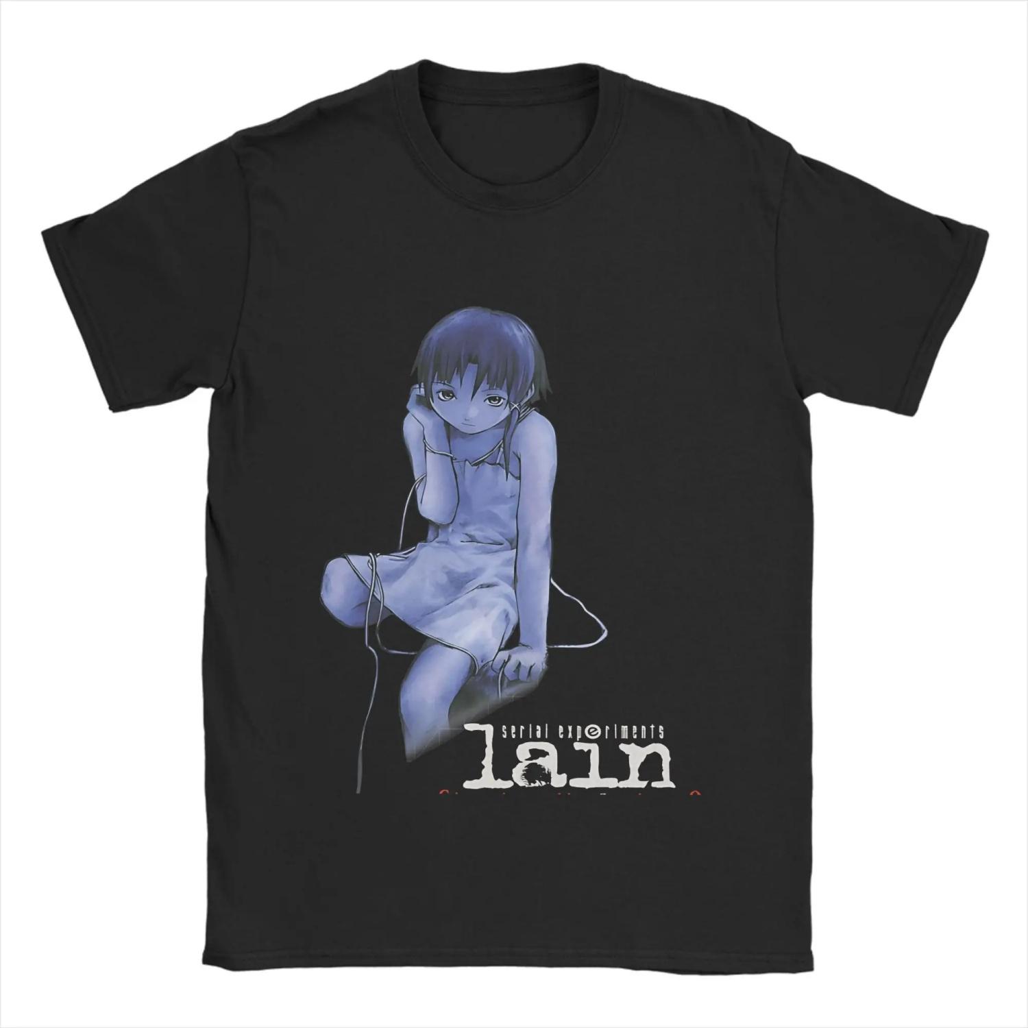 

Lain Cute Pure Cotton T-Shirt For Male Summer Aesthetic T-Shirts O Neck Novelty Tees Oversize Print Tops S чёрный