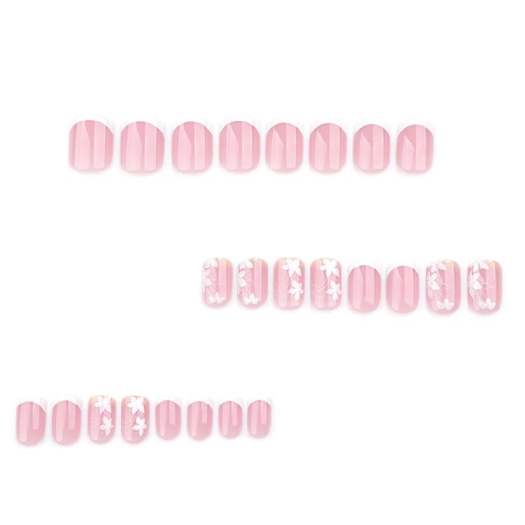 Glänzende Press-on-Nägel Florale Falschnägel 24 Stück Französische Spitze Quadratische Form Aufkleb-Nägel Vollabdeckung Einfach anzubringen für Damen