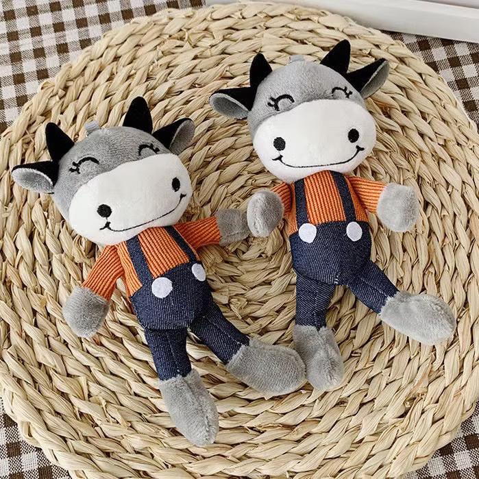 Adorable Plush Cow Mascot Keychain Soft Stuffed Animal Bag Pendant For Gift Giving