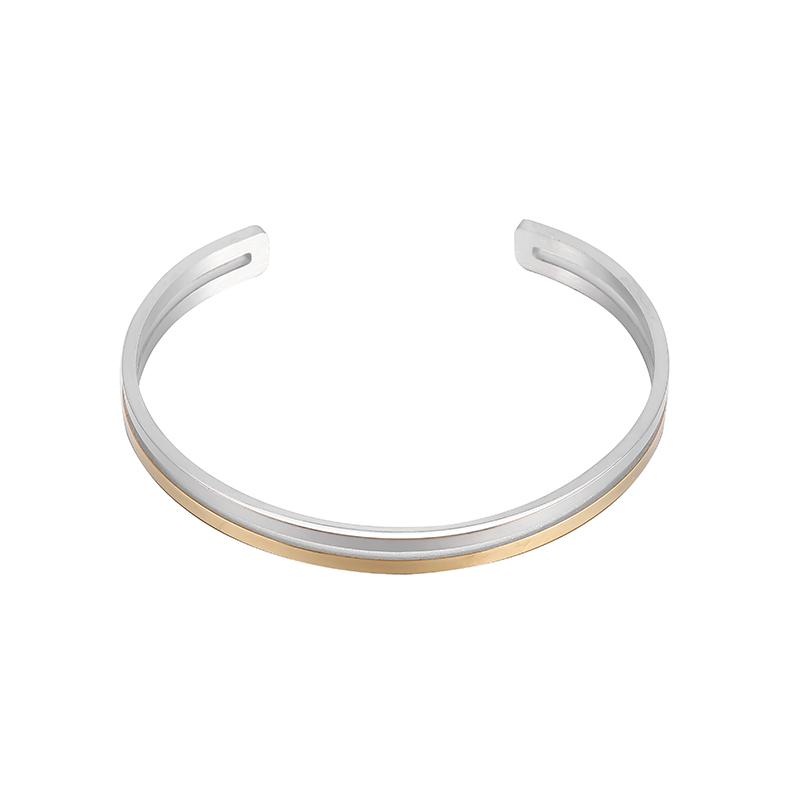 High-Quality Double-Layer Glossy Simple Titanium Steel Open Bracelet Men's and Women's Two-Color Cuff Bracelet Couple Jewelry