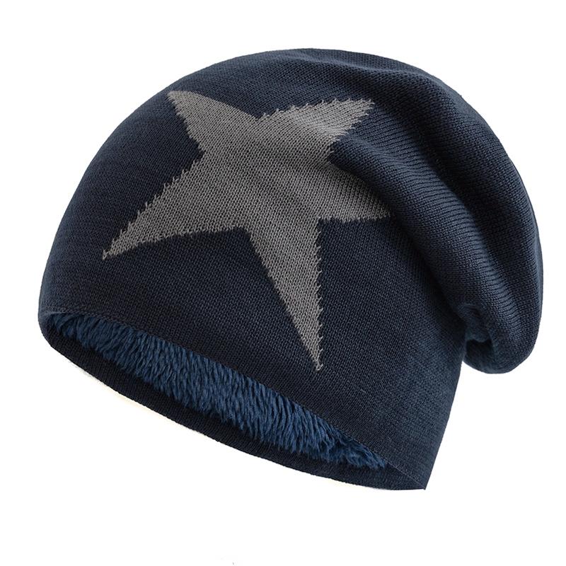 New Unisex Slouchy Winter Hats Five Star Pattern Warm Hats For Men Women Plush Fur Lined Fashion Ski Beanie Cap