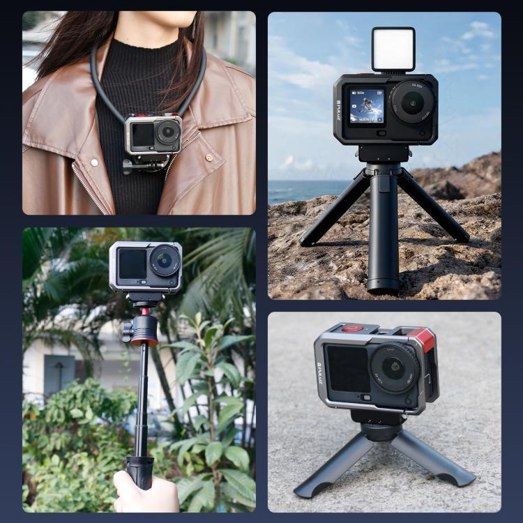 For DJI Osmo Action 6 PULUZ Metal Dual-Opening Camera Cage Expandable Frame with Silicone Lens Cap (Titanium)
