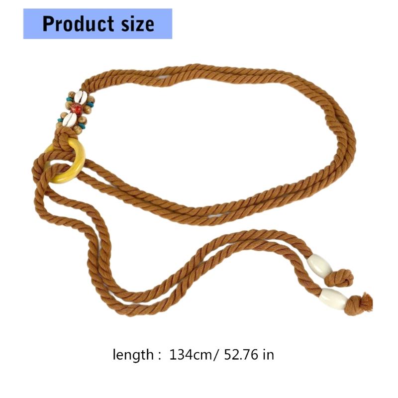 Bohemian Braided Belt Feature Round Clasp Circlet Adjustable Waist Chain for Women Ethnic Style Accessory