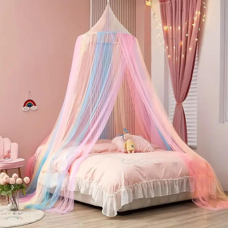 Regenbogen Bettvorhang Polyester Moskitonetz Prinzessinnenbett Vorhänge Von der Decke Schlafzimmer Dekoration für Mädchen