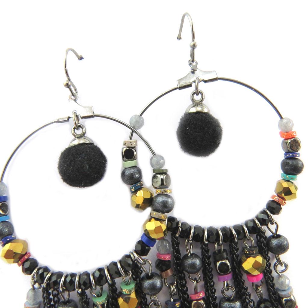 Les Trésors De Lily [P7286] - Designer Earrings 'Altaï' Black Gray - 75x40 Mm