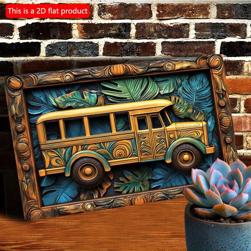 2d Flat 30*20cm, Vintage Indian Bus Wooden Wall Art, Wooden Sign for Bedroom, Living Room and Office Decor, Perfect for Room Decor, for Home, Kitchen