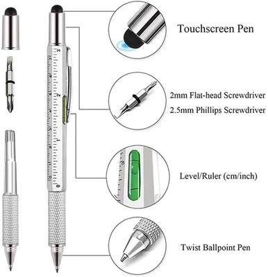 Caneta multifuncional 7 em 1 com tela sensível ao toque, caneta capacitiva com chave de fenda, régua, medidor de nível, caneta esferográfica recarregável, ferramenta de lápis
