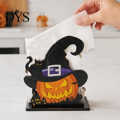 Spooky Kitchen Accessories Halloween Wooden Napkin Holder, Ghost Pumpkin Decorative Tabletop Tissue Dispenser, Sturdy Craft Paper Storage Organizer