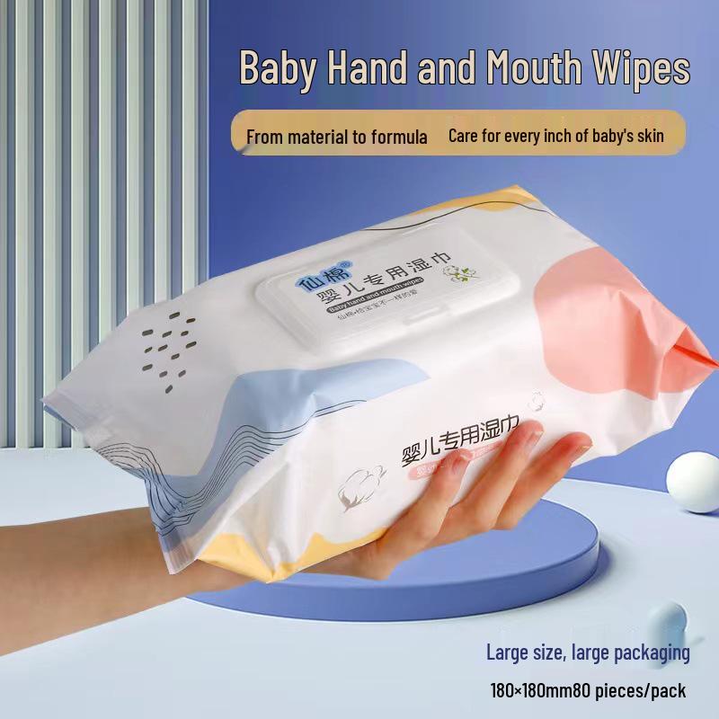 80-Count Large Disposable Baby Wipes with Lid - Thick, Family-Sized Pack розовый