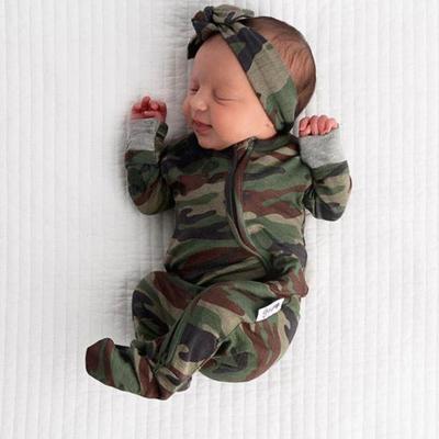 Kleinkinder Baby Jungen Langarm Camouflage Einteiliger Strampler Stirnband Zweiteilige Anzüge