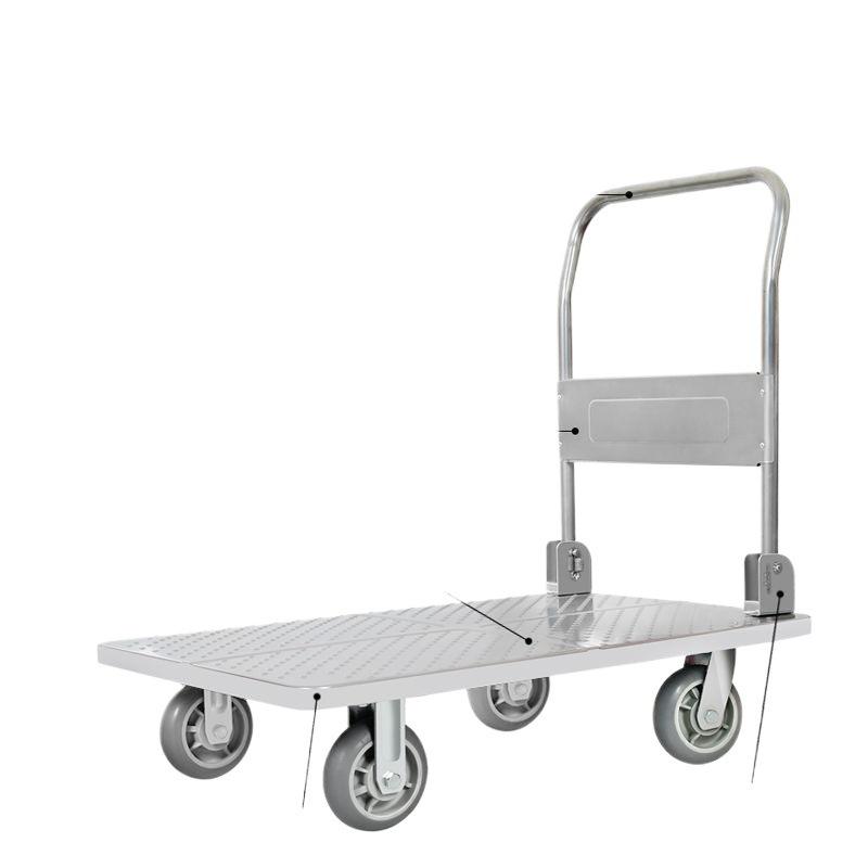 Lightweight Folding Flatbed Hand Truck - Silent, Thickened Steel Plate, 4-Wheel Trolley for Household Use