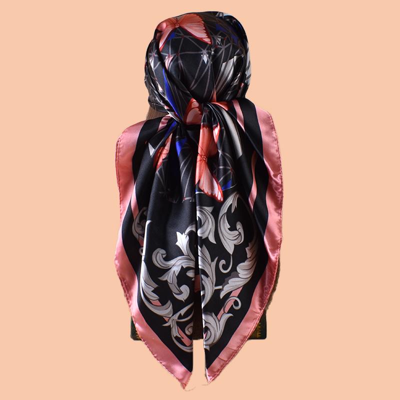 1PC Simple Butterfly Print Silk Satin Square Scarf Women's Hair Accessory Spring New Versatile