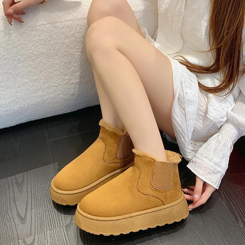 

2024 Горячая Распродажа Женская Обувь Женские Ботинки Слипоны Модные Короткие Плюшевые Повседневные Ботинки Женские Высококачественные Круглые Носки Твердые Зимние Ботинки 40 верблюд