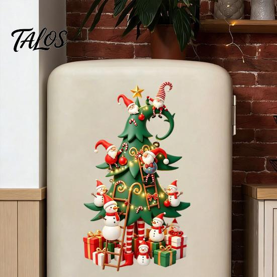 Indoor And Outdoor Seasonal Decor Christmas Tree Window Stickers with Gnome Snowman, Removable Glass Stickers, PVC Festive Home Beautification