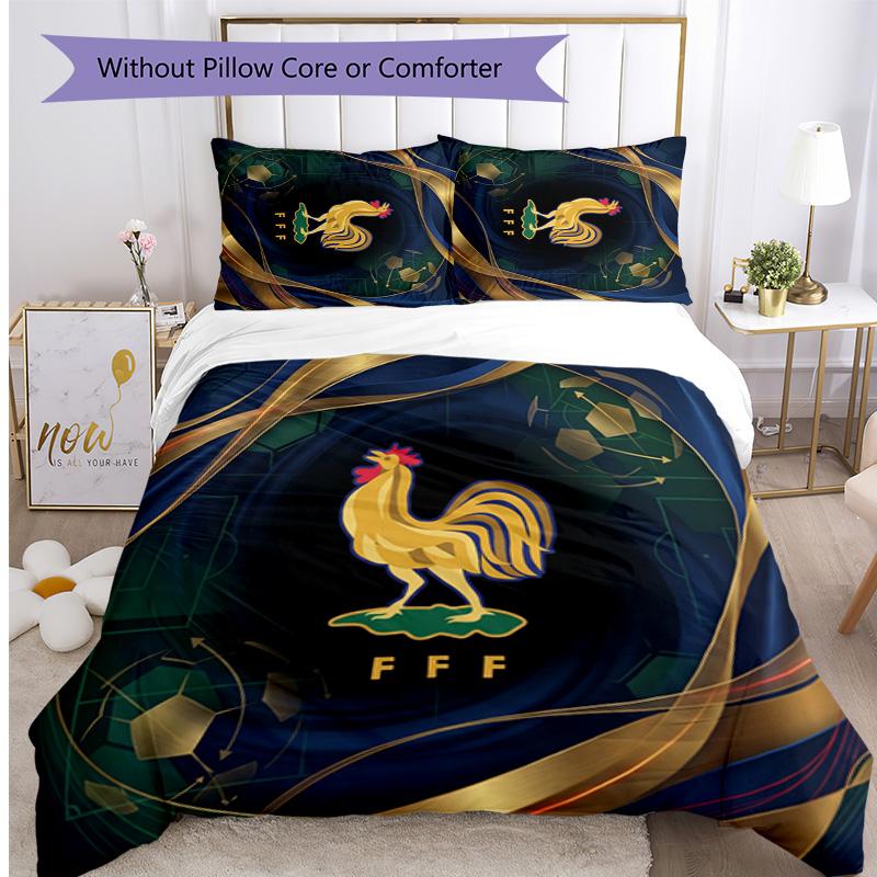 Set Biancheria da Letto Stampata France Football 3 Pezzi Set Copriletto Accogliente Traspirante come Regalo per Inaugurazione Casa Vacanze