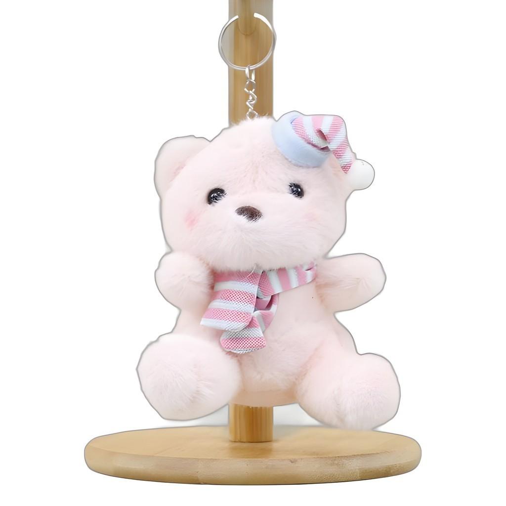 Adorable Plush Teddy Bear Keychain Cute Soft Stuffed Animal Toy With Hat