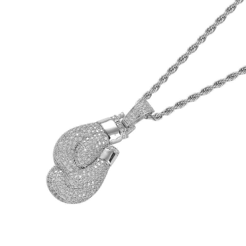 Pendente a Guanto da Pugilato Pieno di Zirconi Cubici Iced Out Design Hop Scatola Gioielli Collana Bling Catene alla Moda per Rapper e Pugili