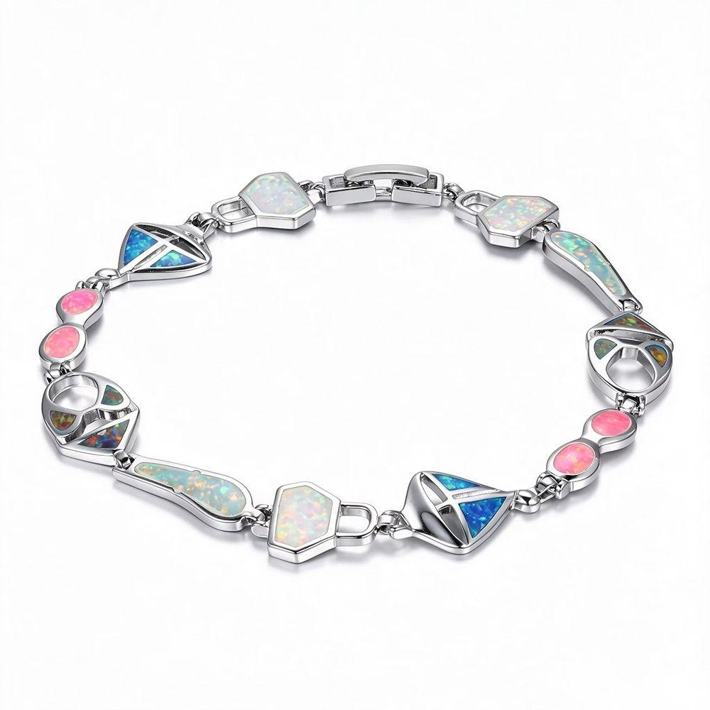 Synthetic Opal Link Bracelet Lab Created Opal Women Jewelry Unique Art Opal Bracelet Daily Jewelry