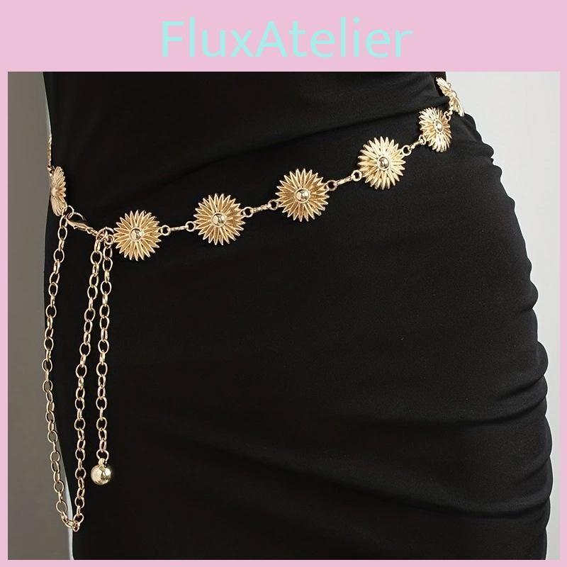 Daisy Decorated Metal Flower Carved Waist Chain Women Fashion Jewelry Waist