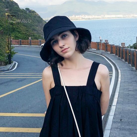 Spring Summer Fisherman Hat Flat Top Wide Brim Solid Color Basin Hat Breathable Versatile Travel Outdoor Sunshade Hat