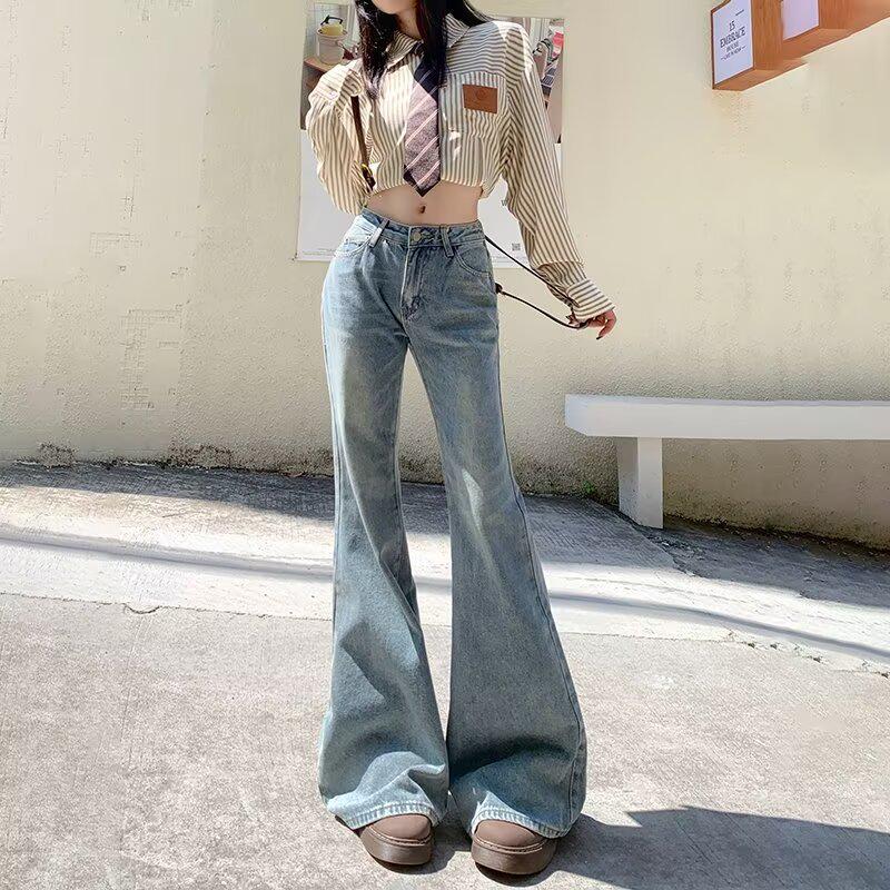 

Американские пикантные джинсы микро-клеш с низкой посадкой - облегающие фигуру брюки для женщин, стройнящие и подчеркивающие рост, новинка сезона весна/осень 2024. Large светло-синий