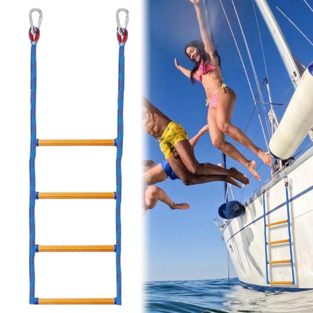 4-step Boat Rope Ladder Folding Assist Marine Rope Boarding Ladder Swim Ladder For Inflatable Boat Kayak Motorboat Canoeing
