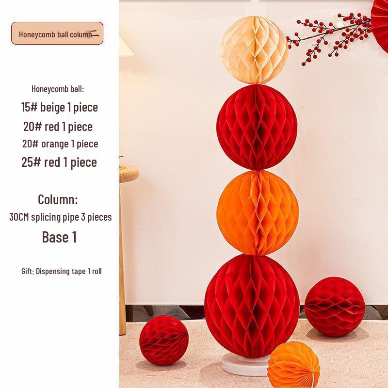 Honeycomb Ball Pillar Lantern for Wedding Room Decoration, Bride Photo Props, Double Happiness Wall Flower