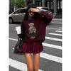 Women's Sweater Clothing Bear Embroidery Round Neck Slim Fit Sweater Cartoon College Style Knitted Oversized